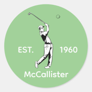 Golfer and Personalised name and year Classic Round Sticker