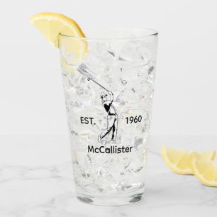 Golfer and Personalised name and year Glass