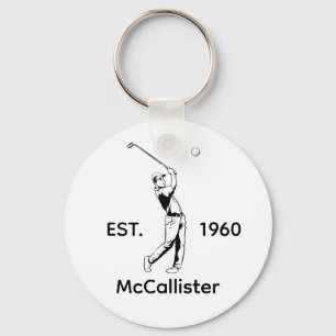 Golfer and Personalised name and year Key Ring