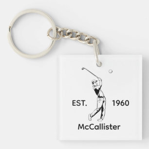 Golfer and Personalised name and year Key Ring