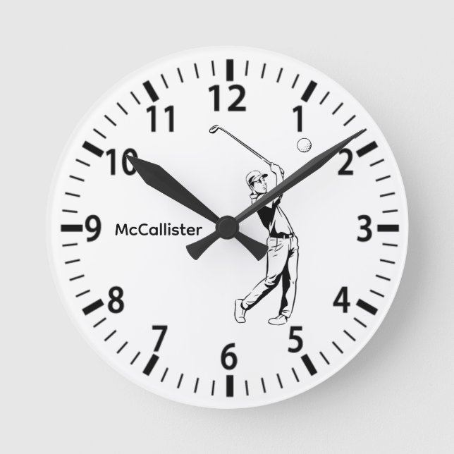 Golfer and Personalised name and year Wall Round Clock (Front)