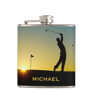 Golfer at Sunset Personalised Hip Flask