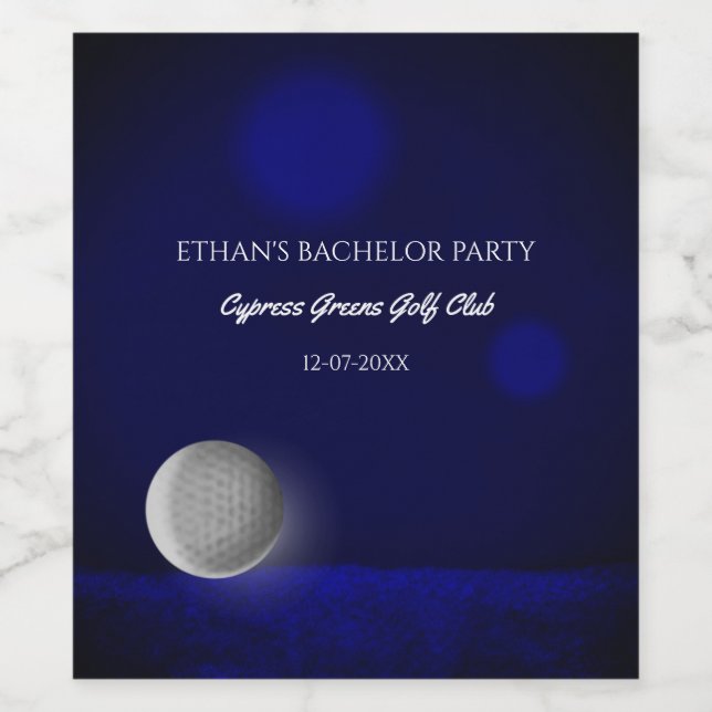 Golfer Bachelor party blue golf ball golf course Wine Label (Single Label)