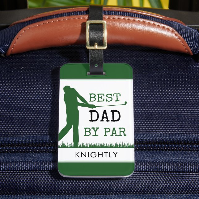 Golfer BEST DAD BY PAR Personalised Luggage Tag (Front Insitu 2)