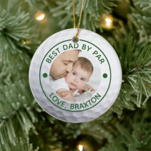 Golfer BEST DAD BY PAR Photo Golf Ball Ceramic Tree Decoration
