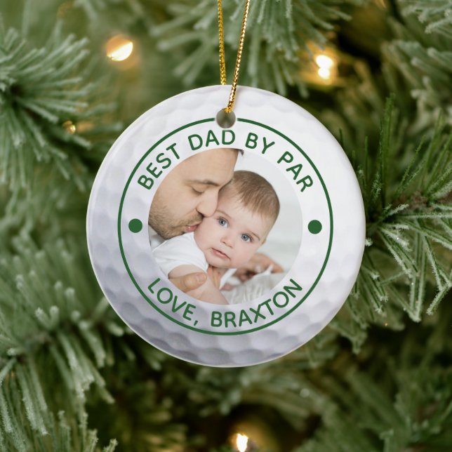 Golfer BEST DAD BY PAR Photo Golf Ball Ceramic Tree Decoration (Tree)