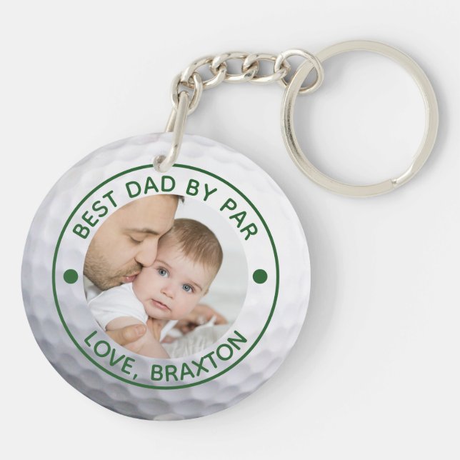Golfer BEST DAD BY PAR Photo Personalised Key Ring (Back)