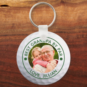 Golfer BEST GRANDPA BY PAR Photo Custom Key Ring