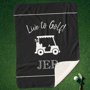Golfer Black Golf Cart Monogrammed Sports Sherpa Blanket