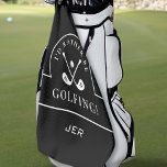 Golfer Black I'd Rather Be Golfing Monogrammed Pro Golf Towel<br><div class="desc">Custom design for your favourite avid golfer features a golf ball and crossed golf clubs in white placed inside a coordinating circle & band. Arched text "I'd RATHER BE GOLFING" is displayed in white font. The background is solid black and features a modern template to customise with initials or name...</div>