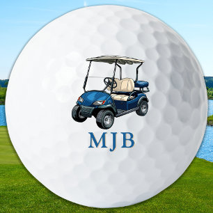 Golfer Blue Cart Personalized 3 Initial Monogram Golf Balls