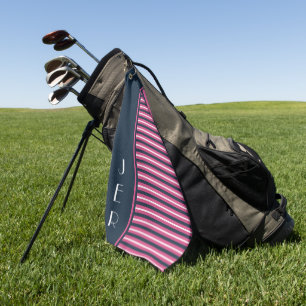 Golfer Blue Pink Monogrammed   Sports Player Golf Towel
