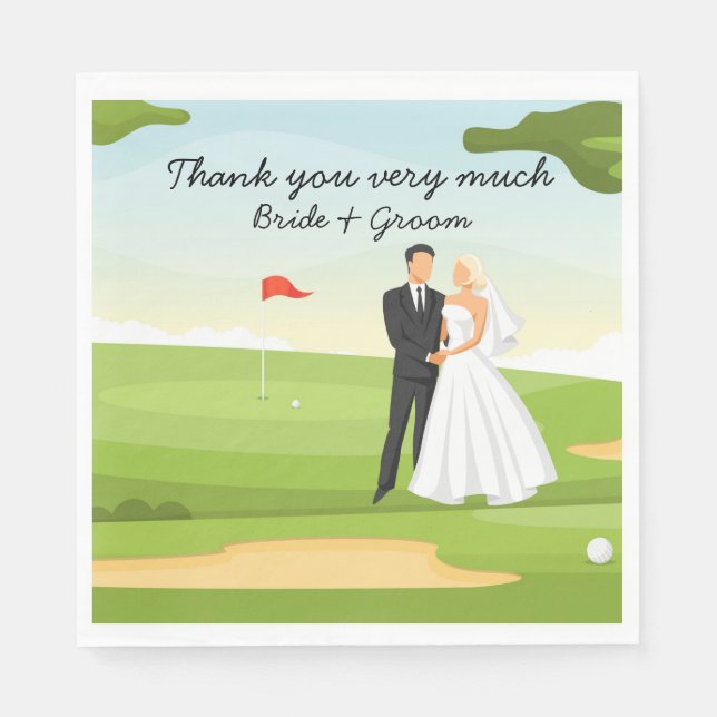 Golfer Bride and Groom Wedding at Golf Course Napkin (Front)