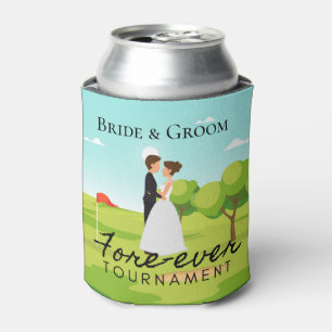 Golfer Bride & Groom on the Golf Course Wedding Can Cooler