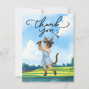 Golfer Cat is golfing with thank you text on sky Postcard