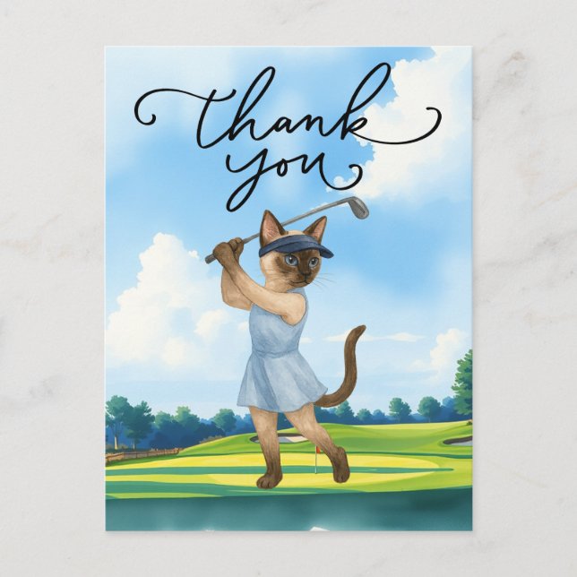 Golfer Cat is golfing with thank you text on sky  Postcard (Front)