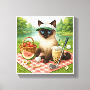 Golfer Cat is Picnic in the Garden  Canvas Print