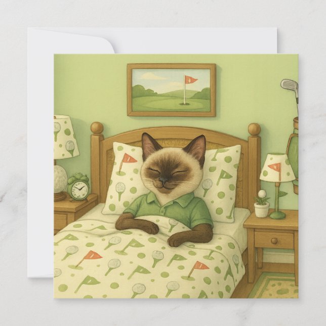 Golfer Cat is sleeping in Golf themed Bedroom (Front)