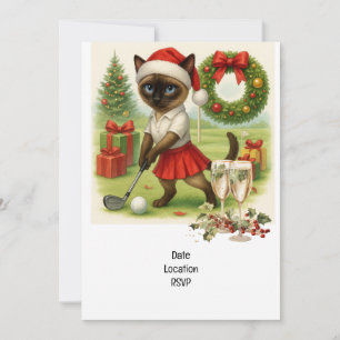 Golfer Cat wears Santa Hat for Christmas Invitation