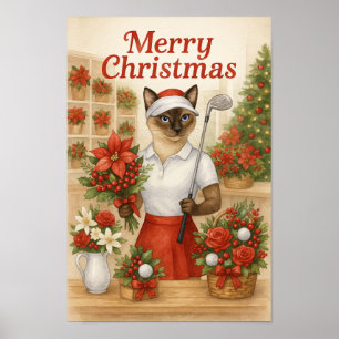 Golfer Cat Woman Christmas themed for animal lover Poster