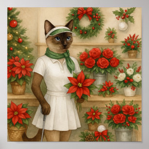 Golfer Cat Woman Christmas themed for animal lover Poster