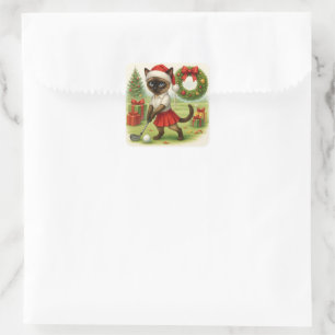 Golfer Cat Woman Christmas themed for animal lover Square Sticker