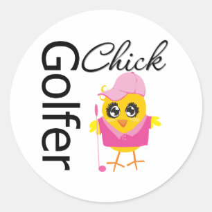 Golfer Chick Classic Round Sticker
