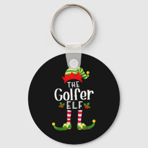 Golfer Christmas Elf Matching Pajama X-mas Party Key Ring