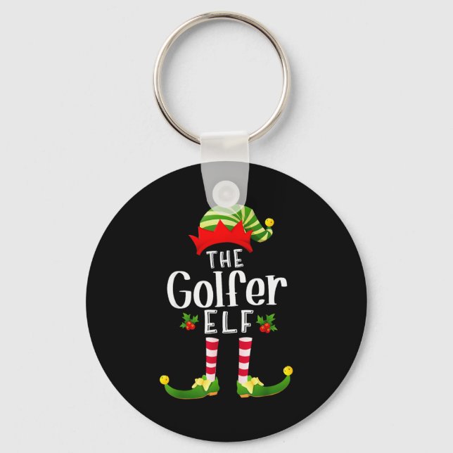 Golfer Christmas Elf Matching Pajama X-mas Party  Key Ring (Front)