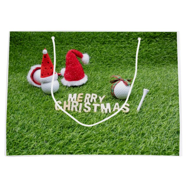 Golfer Christmas Holiday with golf ball and Santa Large Gift Bag (Front)
