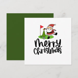 Golfer Christmas with Golf Flag and Santa Claus Holiday Card