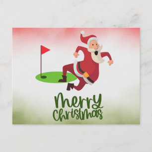 Golfer Christmas with Golf Flag and Santa Claus Holiday Postcard