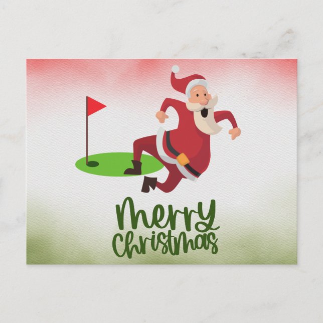 Golfer Christmas with Golf Flag and Santa Claus Holiday Postcard (Front)