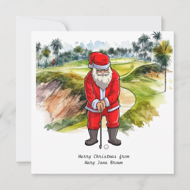 Golfer Christmas with Santa CLAUS  Holiday Card (Front)