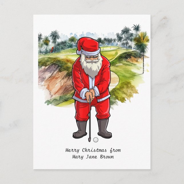 Golfer Christmas with Santa CLAUS  Holiday Postcard (Front)