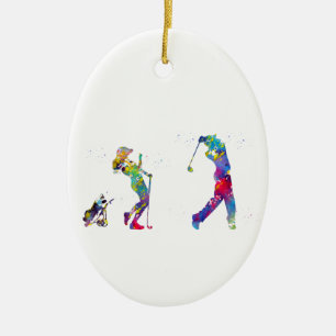 Golfer couple ceramic tree decoration