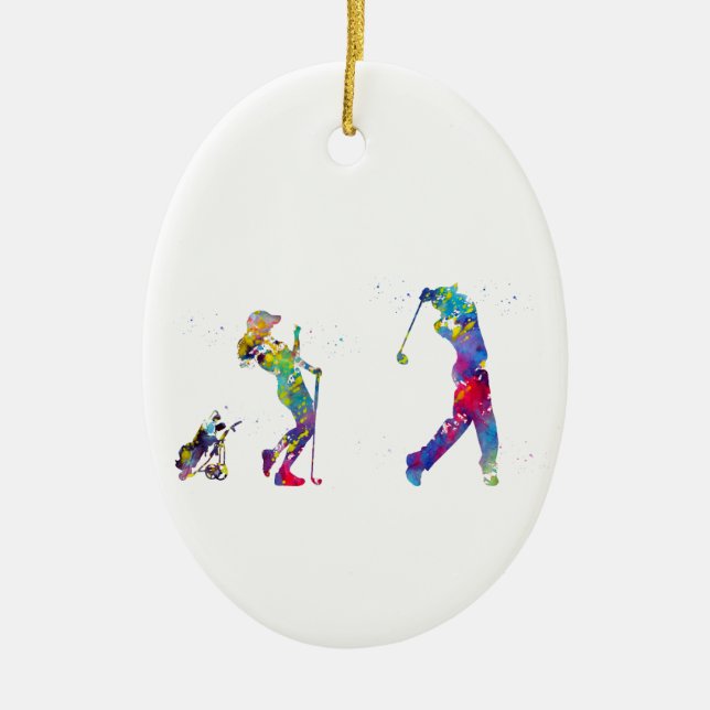 Golfer couple ceramic tree decoration (Front)