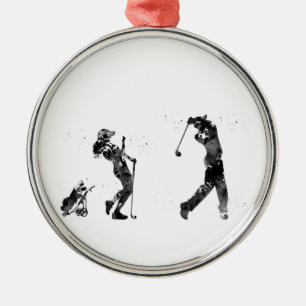 Golfer couple metal tree decoration