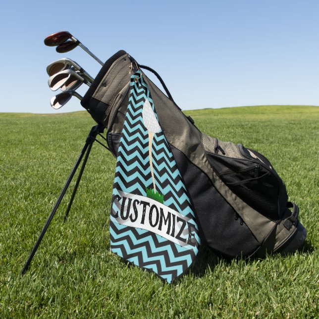 Golfer Custom Text & Colour Chevron Golf Towel (Green)