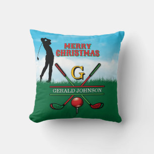 Golfer Customised Christmas Monogram Design Cushion