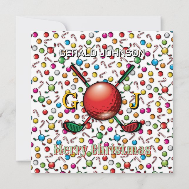 Golfer Customised Christmas Monogram Design Holiday Card (Front)