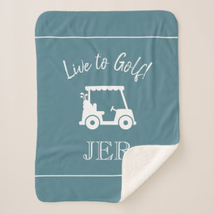 Golfer Cute Golf Cart Monogrammed Initials Green Sherpa Blanket