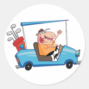 Golfer-drives-golf-cart Classic Round Sticker