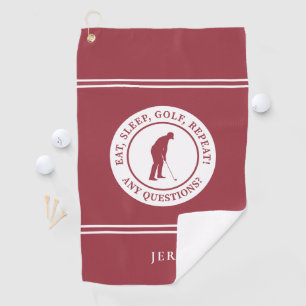 Golfer Funny Modern Monogram For Him Crimson Red Golf Towel