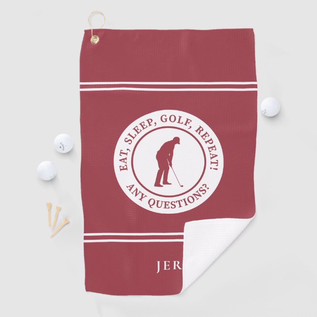 Golfer Funny Modern Monogram For Him Crimson Red Golf Towel (InSitu)