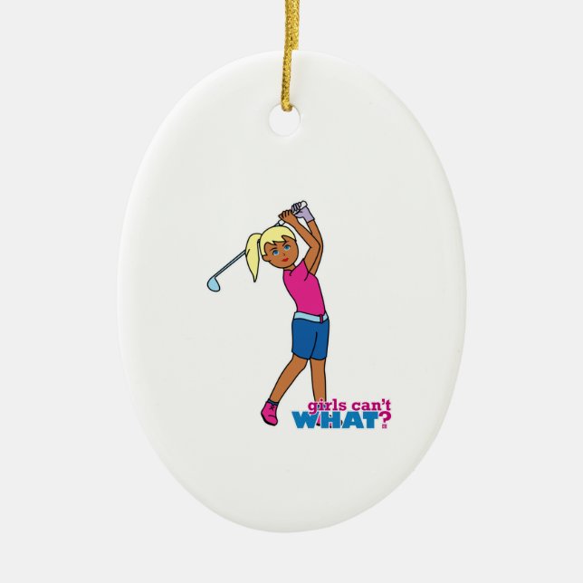 Golfer-girl 3 ceramic tree decoration (Front)