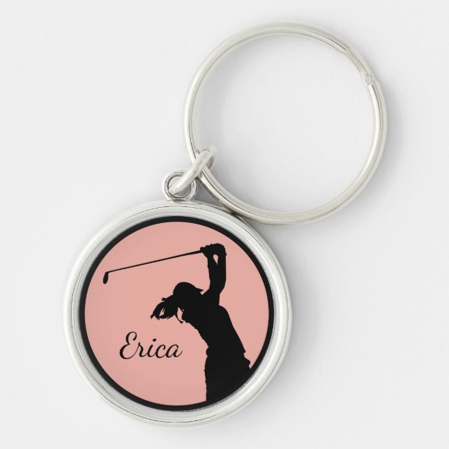 Golfer Girl Golfing Personalised Golf  Key Ring (Front)