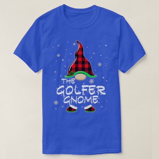 Golfer Gnome Buffalo Plaid Matching Family Christm T-Shirt (Design Front)