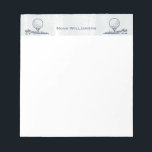 Golfer Golf Ball Retro Monogram Name Notepad<br><div class="desc">Old school retro art sketch of a golf ball sitting on a golf tee. Perfect office or home desk accessory for your favourite golfer.</div>