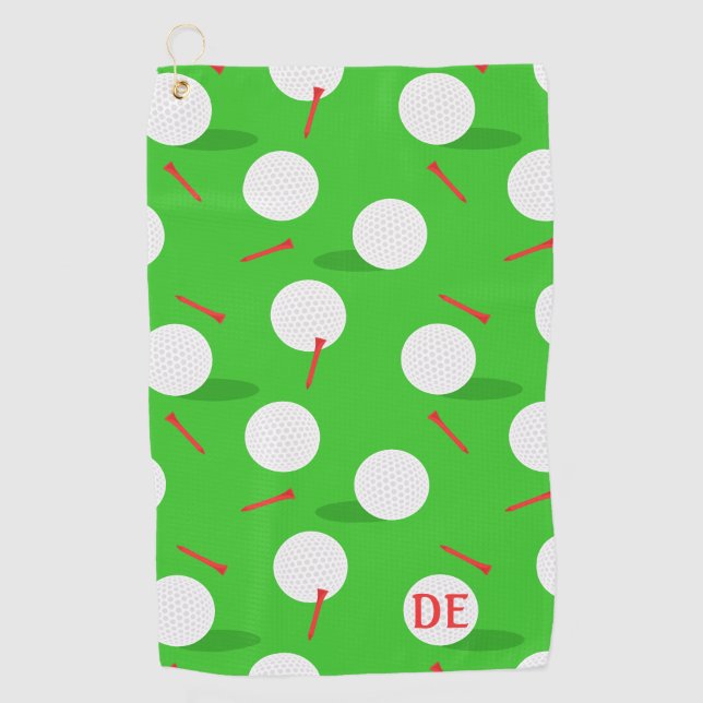 Golfer Golf Balls and Tees Pattern Monogram Golf Towel (Front)